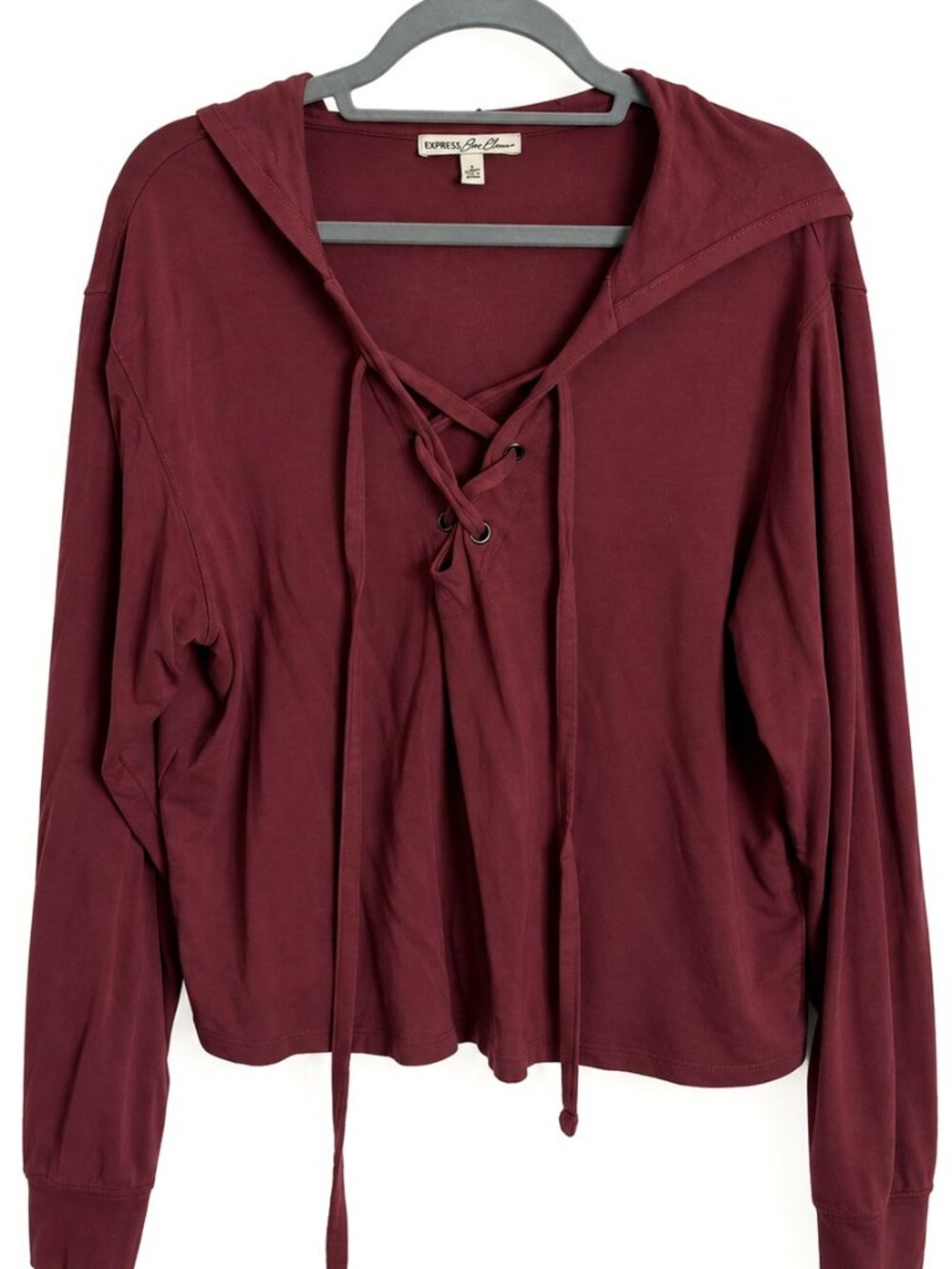 Express One Eleven Burgundy Lace-Up Hoodie Size S